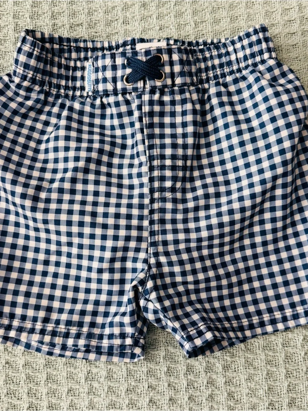 Rugged Butts Classic Boys Swim Trunks. Navy Gingham. Size 3T.